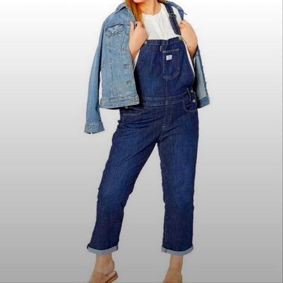 New Levi's Cropped Stretch Denim Overalls $128 PLUS SIZE 16W - Picture 1 of 5
